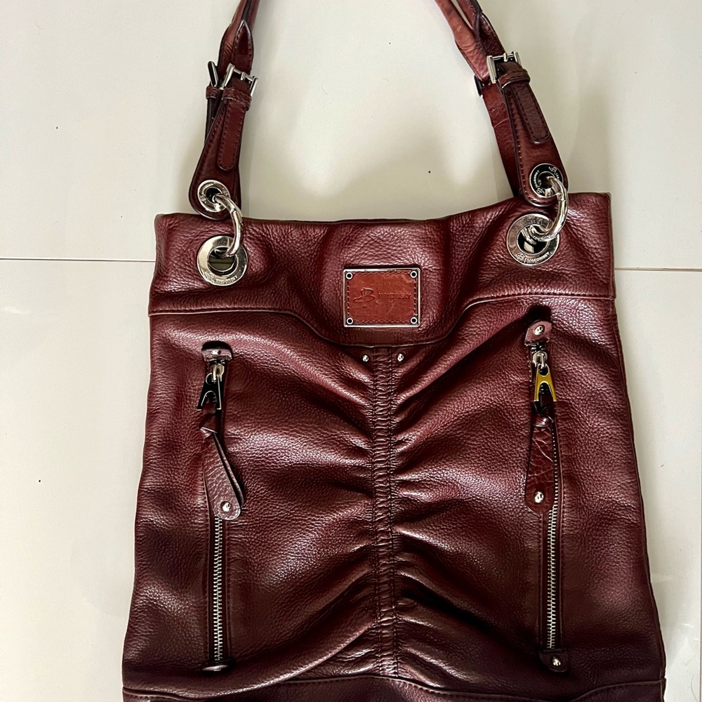 b. makowsky Deep Brown Leather Hobo Bag